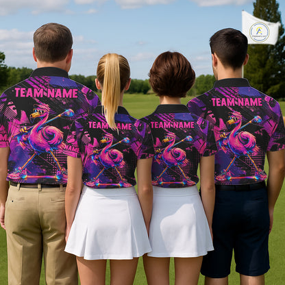 Funny Neon Flamingo Mens Golf Polo Shirt – Custom Personalized Golf Team Apparel NHT1134