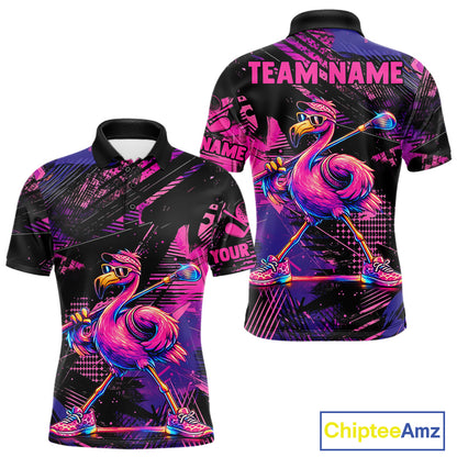 Funny Neon Flamingo Mens Golf Polo Shirt – Custom Personalized Golf Team Apparel 