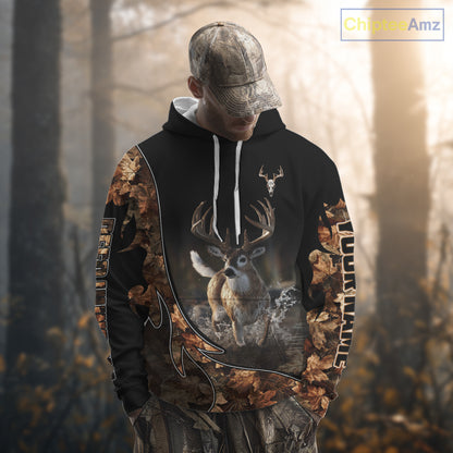 Deer Hunting Big Game Shirt 3D All Over Print, Black Camo Autumn, Custom Name Gift NHT164