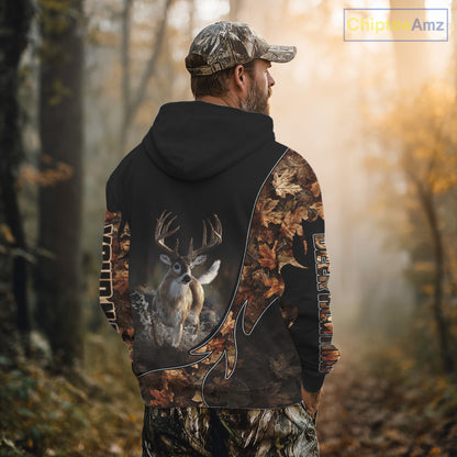 Deer Hunting Big Game Shirt 3D All Over Print, Black Camo Autumn, Custom Name Gift NHT164
