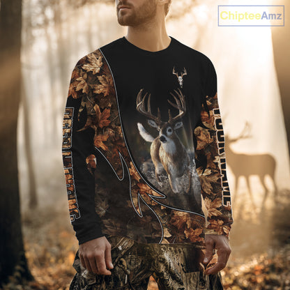 Deer Hunting Big Game Shirt 3D All Over Print, Black Camo Autumn, Custom Name Gift NHT164
