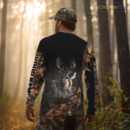 Deer Hunting Big Game Shirt 3D All Over Print, Black Camo Autumn, Custom Name Gift NHT164