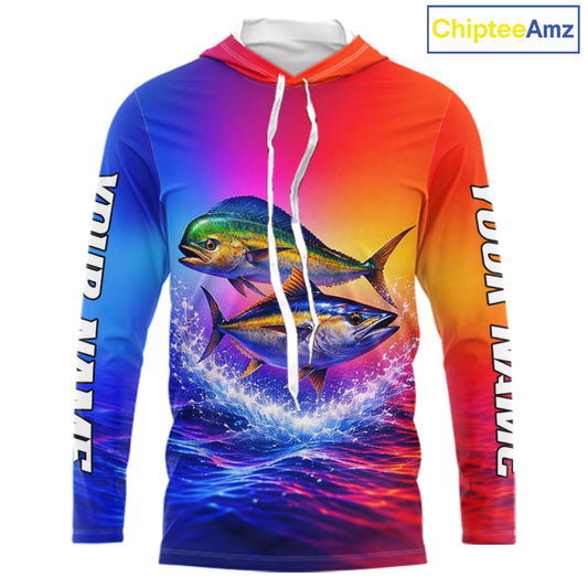 Personalized Mahi Mahi, Tuna Neon Performance Hooded Fishing Shirt, Offshore Tournament Shirts NHT599