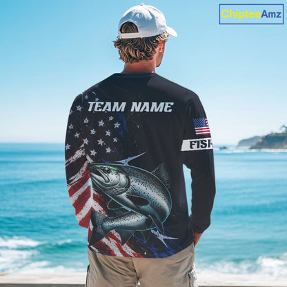 Chinook Salmon Fishing Shirts Long Sleeve American USA Flag Camo, Fishing Jersey For Men NHT961