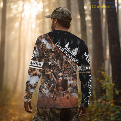 Best Whitetail Deer Hunting Shirt Black Brown Forest Camo 3D All Over Print For Deer Hunters NHT55