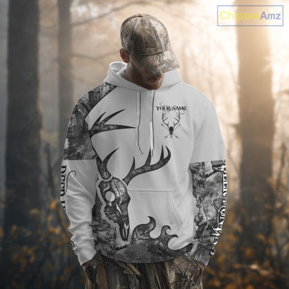 Deer Hunting Shirt Best 3D All Over Print Skull Deer Personalized Name Gray Camo NHT62