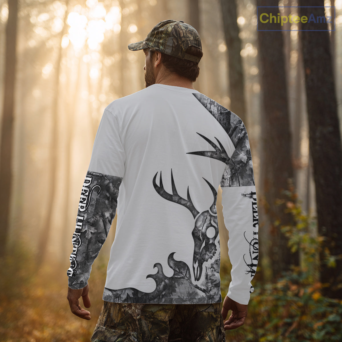 Deer Hunting Shirt Best 3D All Over Print Skull Deer Personalized Name Gray Camo NHT62