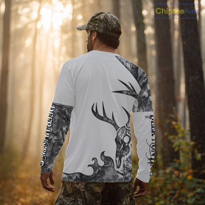 Deer Hunting Shirt Best 3D All Over Print Skull Deer Personalized Name Gray Camo NHT62