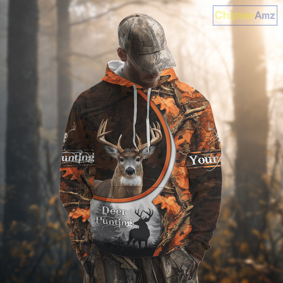 Personalized Deer Hunting 3D All Over Printed Hoodie Orange Autumn Leaves Camo, Hunting Gift NHT322
