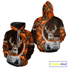 Load image into Gallery viewer, Personalized Deer Hunting 3D All Over Printed Hoodie Orange Autumn Leaves Camo, Hunting Gift NHT322