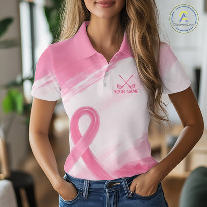 Custom Women's Golf Polo Shirt - Breast Cancer Awareness Pink Ribbon Performance Jersey