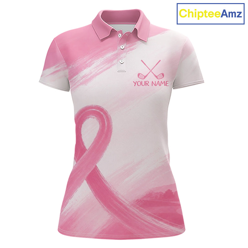 Custom Women's Golf Polo Shirt - Breast Cancer Awareness Pink Ribbon Performance Jersey NHT976 - Women's Short Sleeve Polo...