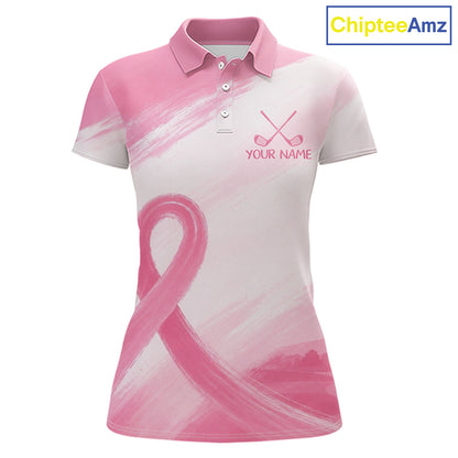 Custom Women's Golf Polo Shirt - Breast Cancer Awareness Pink Ribbon Performance Jersey NHT976 - Women's Short Sleeve Polo...