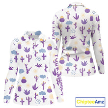 Load image into Gallery viewer, Custom Purple Cactus Women's Golf Polo Shirt - Personalized Desert Pattern Performance Golf Jersey
