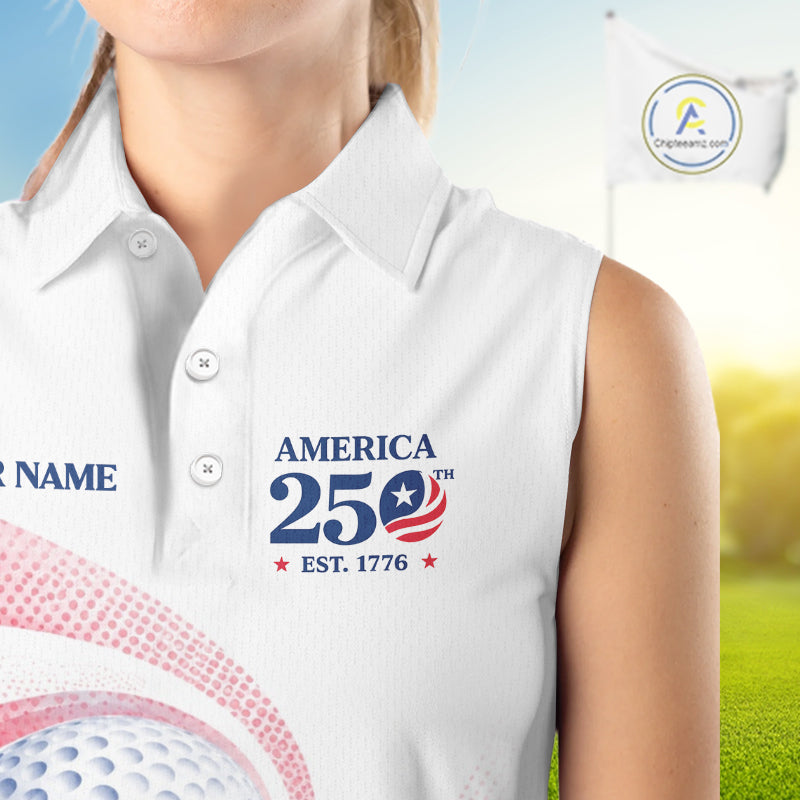 Custom America 250Th Anniversary Women's Sleeveless Golf Polo - Patriotic USA Flag Personalized Performance Jersey