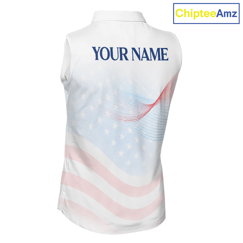Personalized America 250 Years Shirt Custom Name Patriotic USA Stars Women's Sleeveless Polo Golf Shirt NHT983 - Women's S...