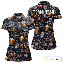 Load image into Gallery viewer, Personalized Women's Patriotic Raccoon Shirt Custom Name USA 250 Years Polo Funny Beer &amp; Golf Lover Gift