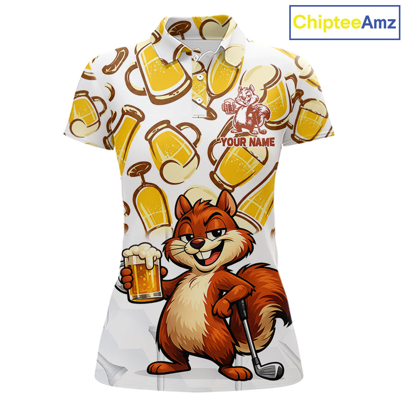 Custom Funny Squirrel Women's Golf Polo Shirts - Personalized Beer Lover Performance Jersey NHT986 - Women's Short Sleeve ...