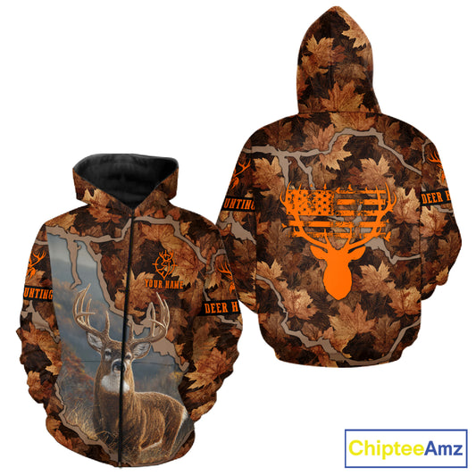 Whitetail Deer Hunting Shirt-Personalized US Flag Camouflage, Best Gifts for Deer Hunters NHT71