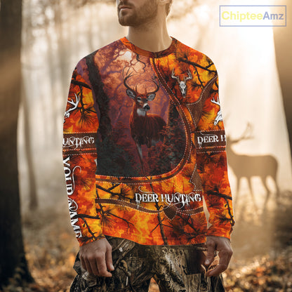 Whitetail Deer Hunting Shirt With Orange Camo Pattern And Skull Design For Hunters NHT77