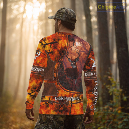 Whitetail Deer Hunting Shirt With Orange Camo Pattern And Skull Design For Hunters NHT77