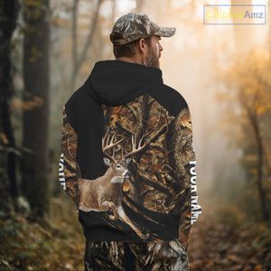 Whitetail Deer Hunting Black Brown Camo 3D All Over Print, Hunting Clothes for Deer Season NHT261