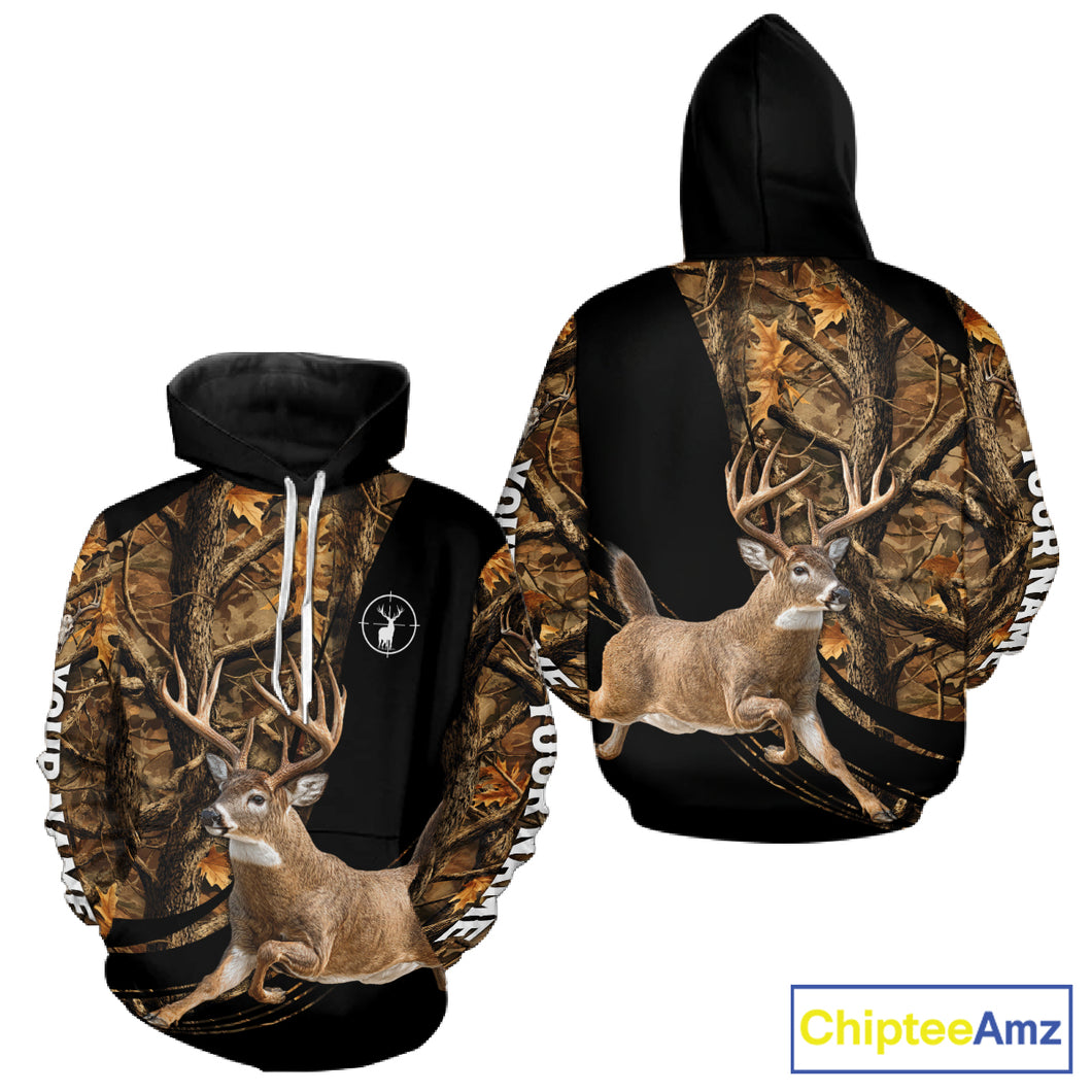 Whitetail Deer Hunting Black Brown Camo 3D All Over Print, Hunting Clothes for Deer Season NHT261