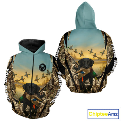 Duck Hunting Black Labrador 3D All Over Printed Camouflage Shirts, Duck Hunting Clothes NHT263