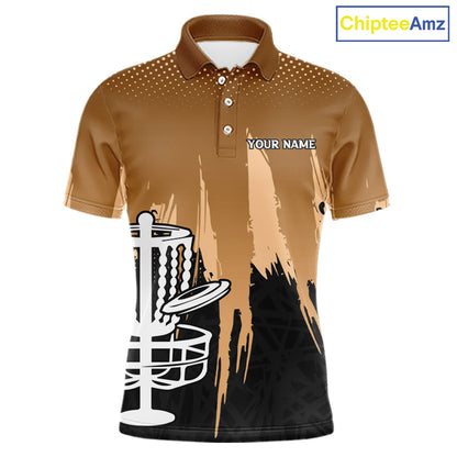 Mens Disc Golf Polo Shirts Custom Brown Gradient Grunge, Team Disc Golf Apparel Shirt NHT836