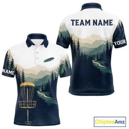 Green Mountain Landscape Disc Golf Mens Polo Shirt Custom Forest Disc Golf Shirt For Men NHT838