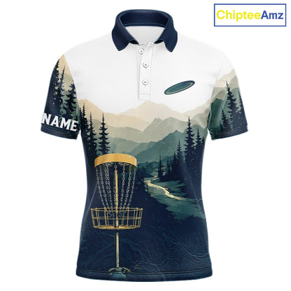 Green Mountain Landscape Disc Golf Mens Polo Shirt Custom Forest Disc Golf Shirt For Men NHT838