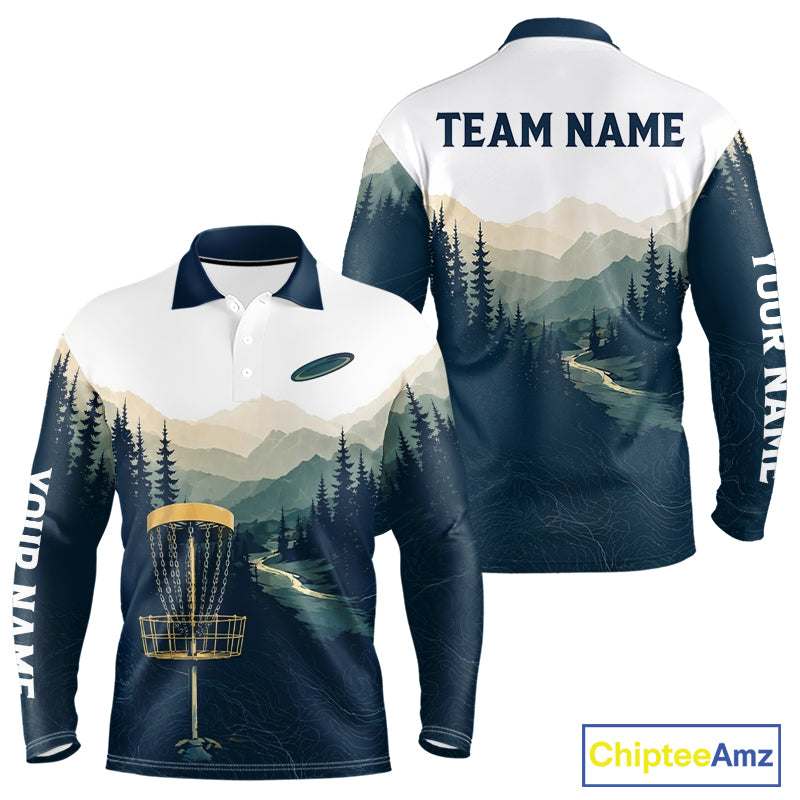 Green Mountain Landscape Disc Golf Mens Polo Shirt Custom Forest Disc Golf Shirt For Men NHT838