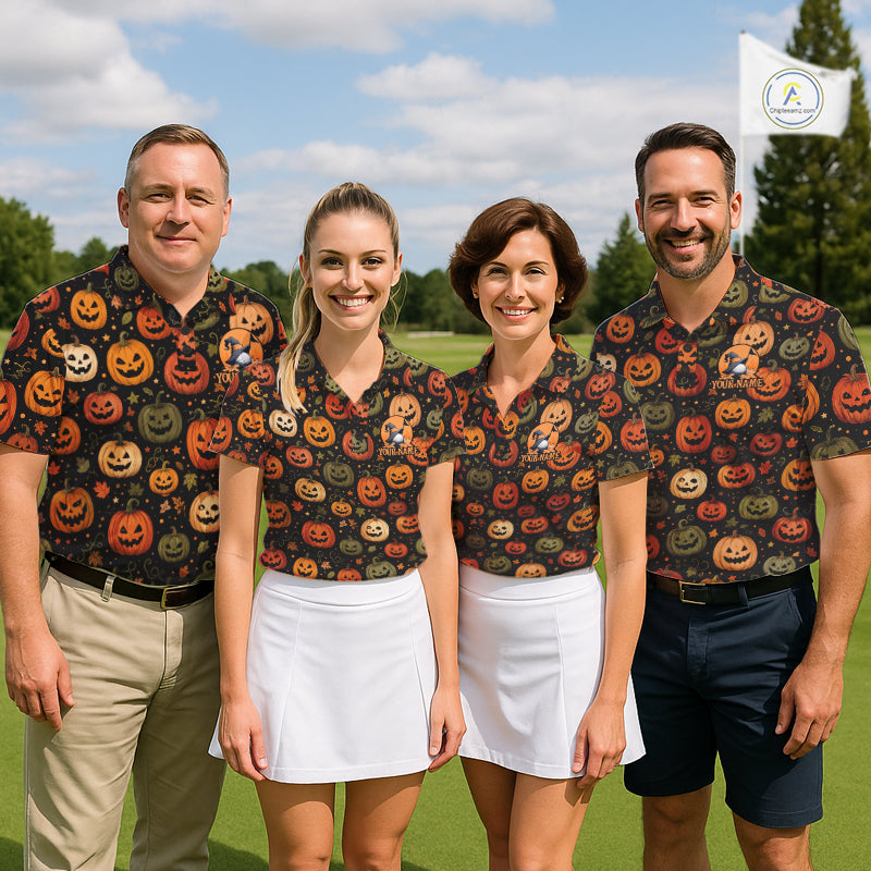 Halloween Seamless With Pumpkin, Golf Polos Funny Golf Tops For Men Golf Gifts NHT1305