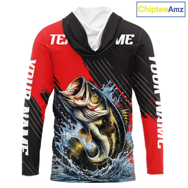 Largemouth Bass Fishing Long Sleeve Hooded Tournament Shirts, Personalized Bass Fishing Jerseys NHT431
