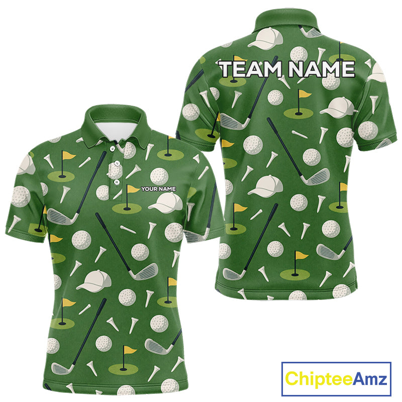 Green Golf Pattern Polo Golf Shirt For Mens Custom Golf Clothes, Best Golf Gifts NHT621