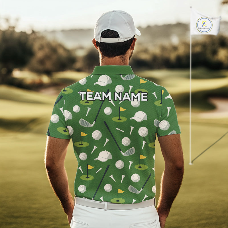 Green Golf Pattern Polo Golf Shirt For Mens Custom Golf Clothes, Best Golf Gifts NHT621