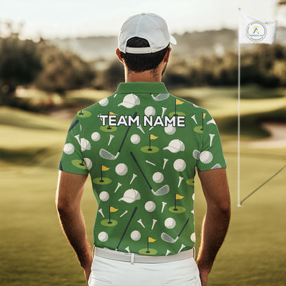 Green Golf Pattern Polo Golf Shirt For Mens Custom Golf Clothes, Best Golf Gifts NHT621