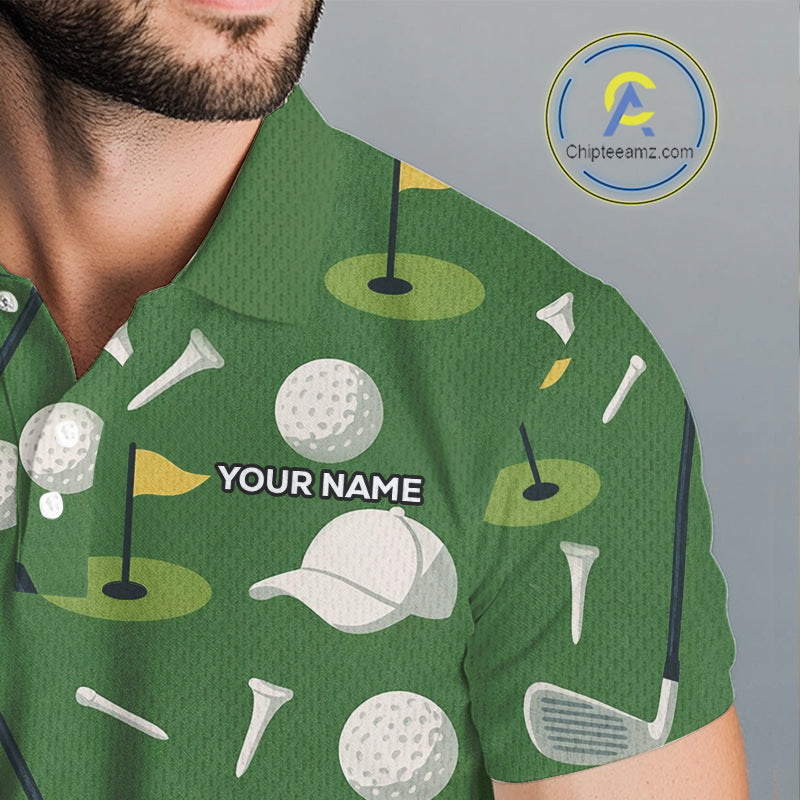 Green Golf Pattern Polo Golf Shirt For Mens Custom Golf Clothes, Best Golf Gifts NHT621
