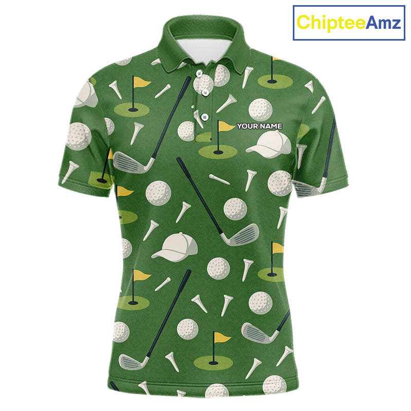 Green Golf Pattern Polo Golf Shirt For Mens Custom Golf Clothes, Best Golf Gifts NHT621