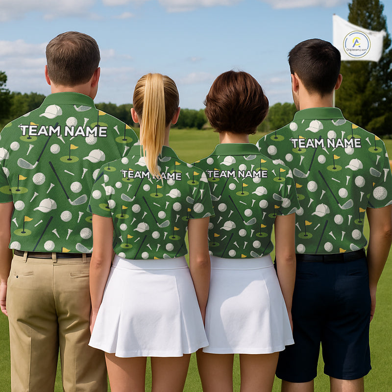 Green Golf Pattern Polo Golf Shirt For Mens Custom Golf Clothes, Best Golf Gifts NHT621