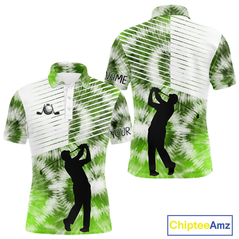 White And Green Mens Tie Dye Golf Polo Shirts Custom Golf Human Golf Team Polo Shirts NHT622