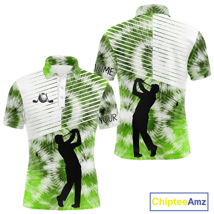 White And Green Mens Tie Dye Golf Polo Shirts Custom Golf Human Golf Team Polo Shirts NHT622