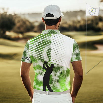 White And Green Mens Tie Dye Golf Polo Shirts Custom Golf Human Golf Team Polo Shirts NHT622