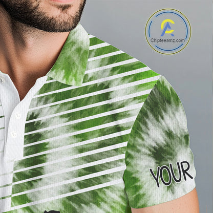 White And Green Mens Tie Dye Golf Polo Shirts Custom Golf Human Golf Team Polo Shirts NHT622