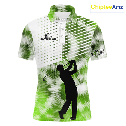White And Green Mens Tie Dye Golf Polo Shirts Custom Golf Human Golf Team Polo Shirts NHT622