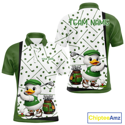Custom Green & White Funny Duck Golf Shirt For Mens, Golf Jersey Pattern For Mens NHT625