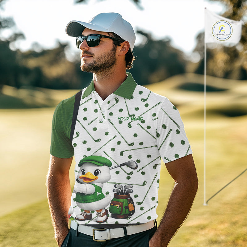 Custom Green & White Funny Duck Golf Shirt For Mens, Golf Jersey Pattern For Mens NHT625
