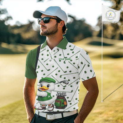Custom Green & White Funny Duck Golf Shirt For Mens, Golf Jersey Pattern For Mens NHT625