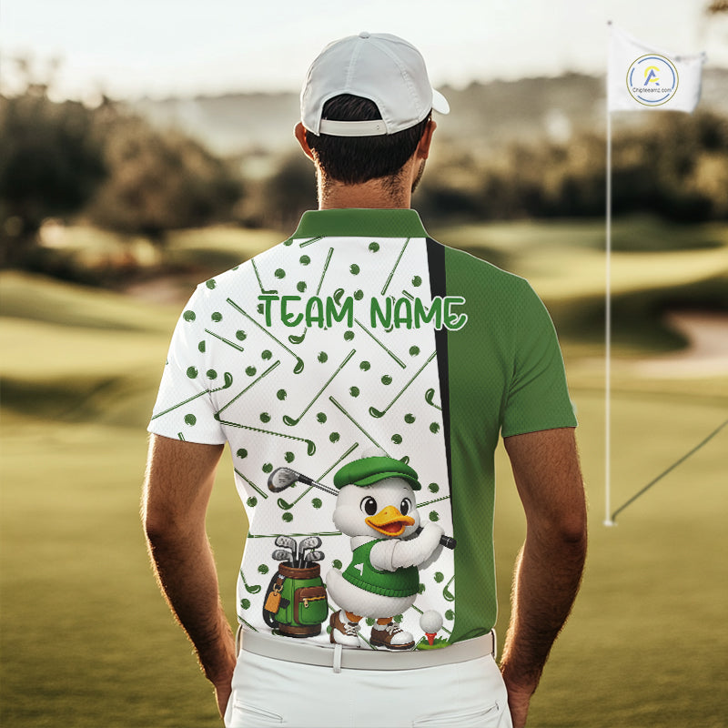 Custom Green & White Funny Duck Golf Shirt For Mens, Golf Jersey Pattern For Mens NHT625