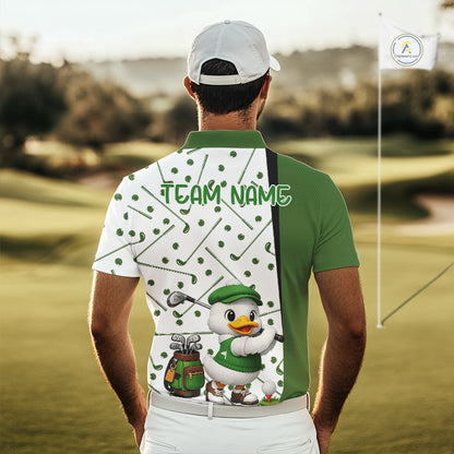Custom Green & White Funny Duck Golf Shirt For Mens, Golf Jersey Pattern For Mens NHT625